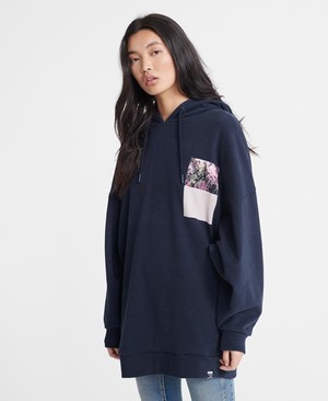 Superdry Fleur Oversized Loopback Női Kapucnis Pulóver Sötétkék | XIQKN5386